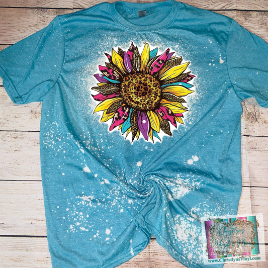 Sunflower Cheetah Rainbow Bleached Tee or Sublimation Transfer