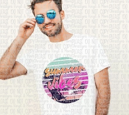 Summer Vibes Circle Sublimation Transfer or White Tee