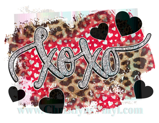XOXO Silver Glitter Heart Valentine Sublimation Transfer
