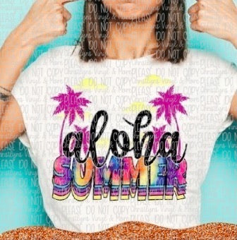 Aloha Summer Stacked Sublimation Transfer or White Tee