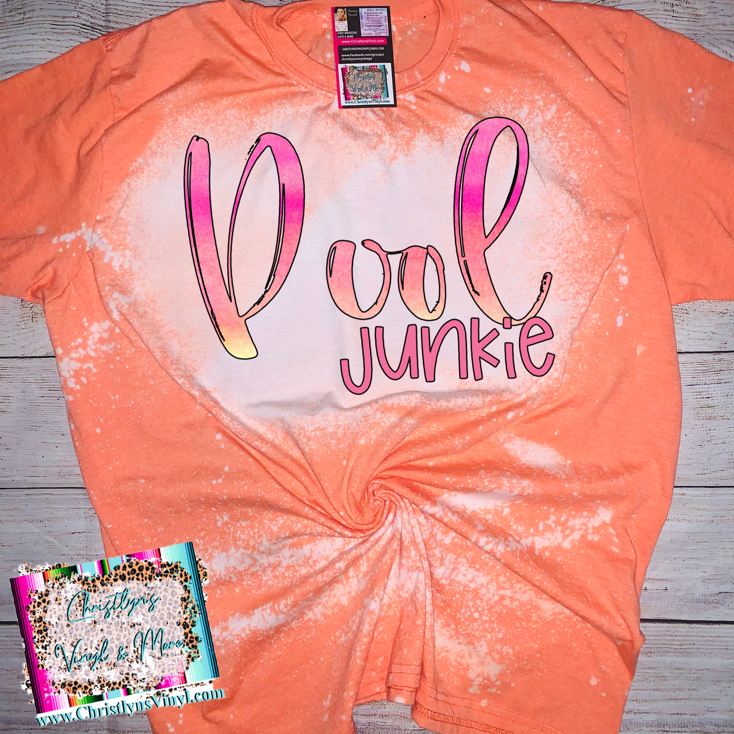 Pool Junkie Ombre Pink Orange Bleached Orange Tee or Sublimation Transfer