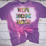 Wife Mom Boss Leopard Ombré Purple Bleached or Sublimation Transfer