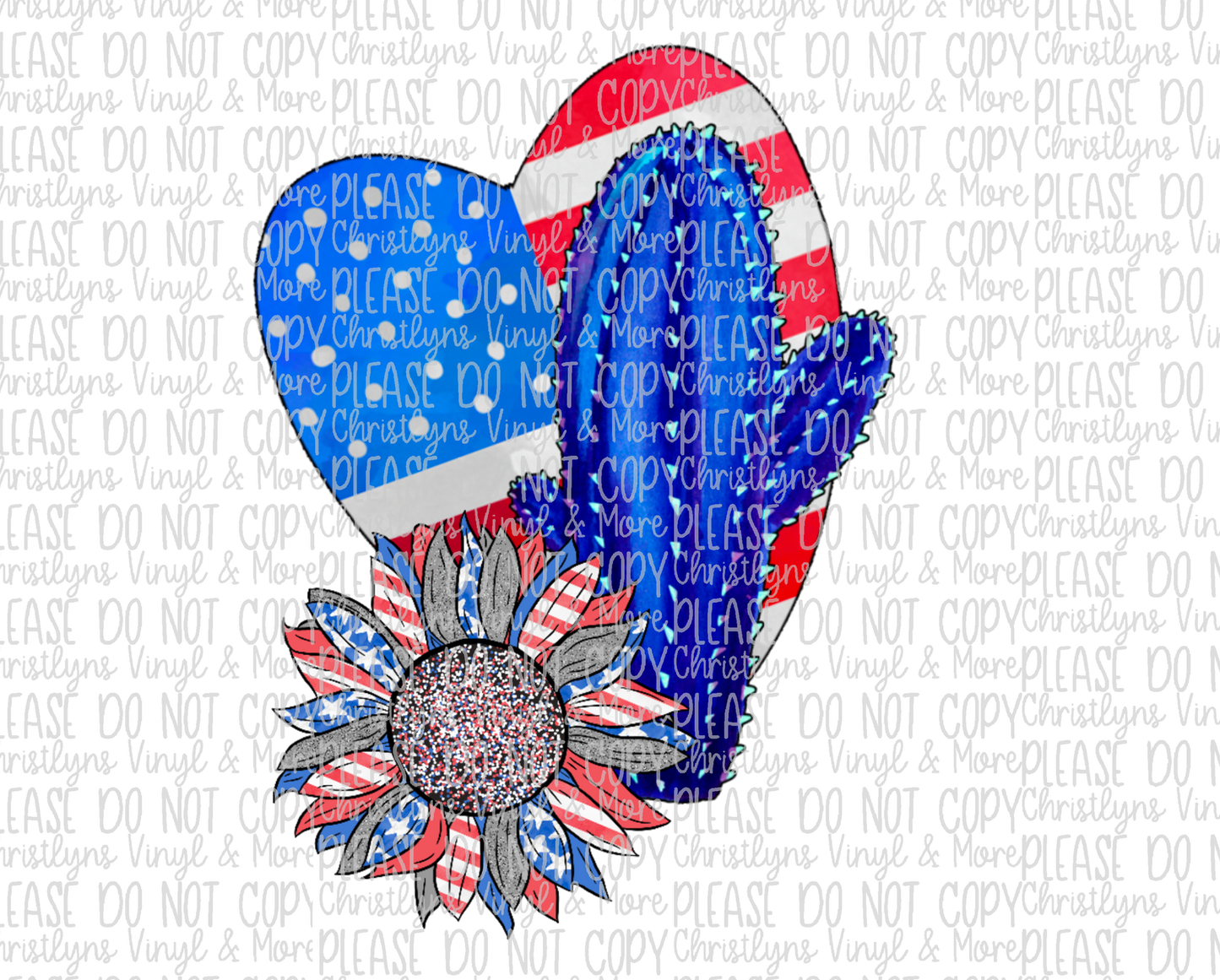 Independence Day Cactus Sunflower Heart July 4th Sublimation Transfer