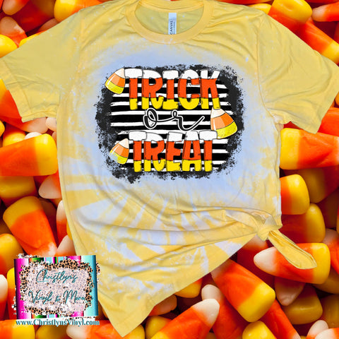 Trick or Treat Candy Corn Stripe Yellow Bleached Tee or Sublimation Transfers