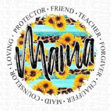 Mama Sunflower Words Circle Sublimation Transfer or White Tee