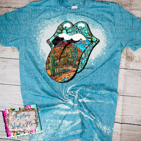 Cactus Teal Country Blue Bleached Tee or Sublimation Transfer
