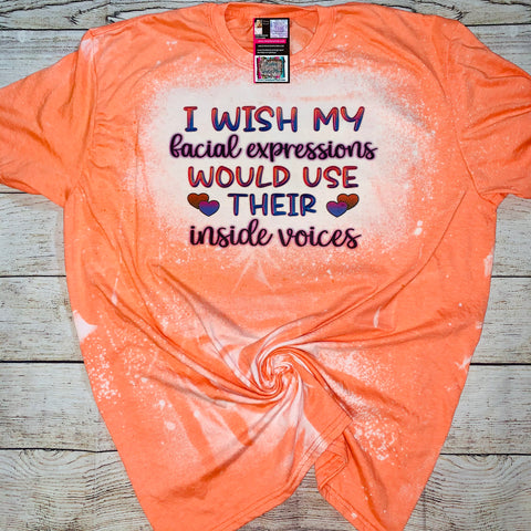 Facial Expressions Inside Voices Bleached Orange Tee or Sublimation Transfer