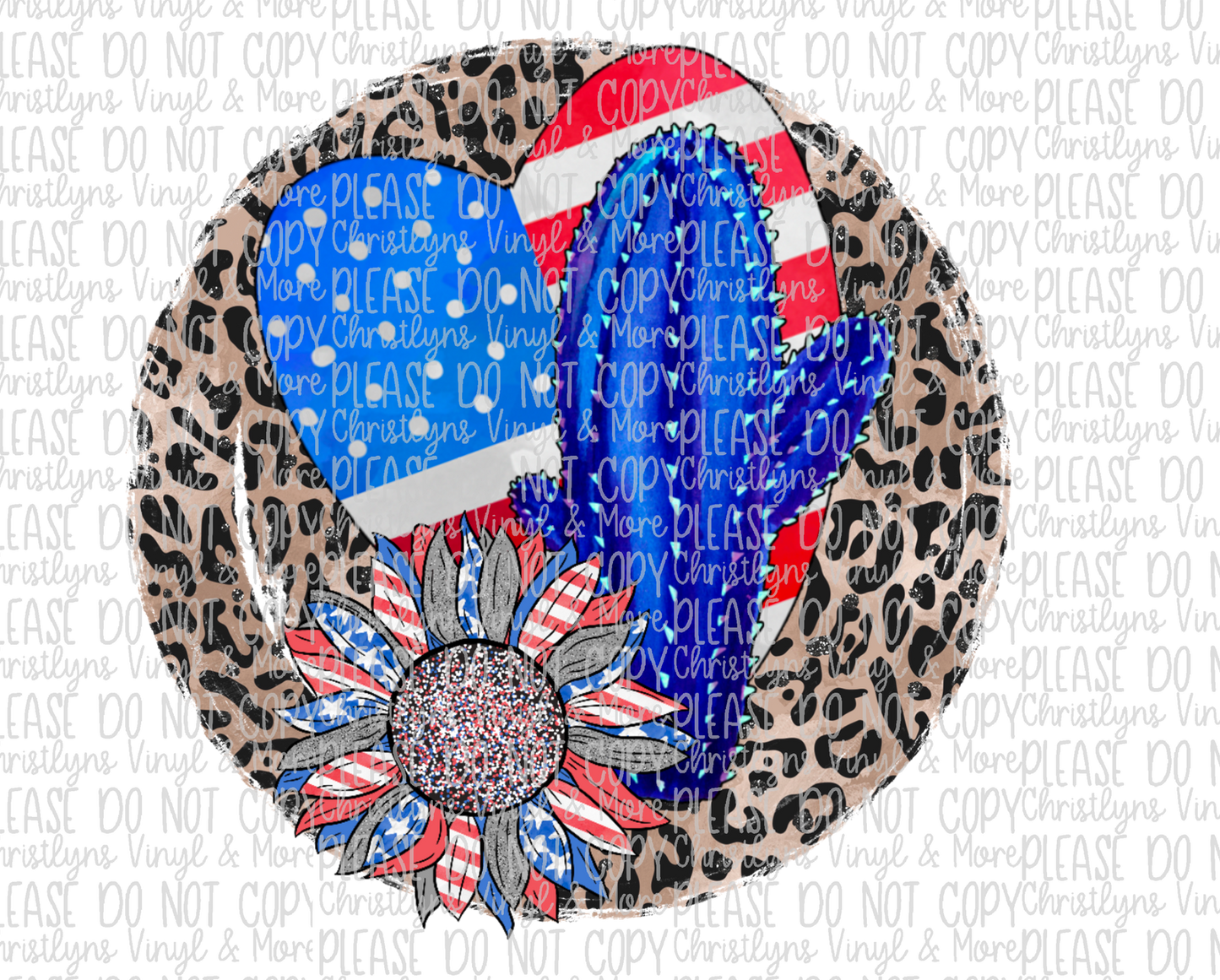 Independence Day Cactus Sunflower Heart July 4th Sublimation Transfer