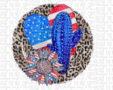 Independence Day Cactus Sunflower Heart July 4th Sublimation Transfer