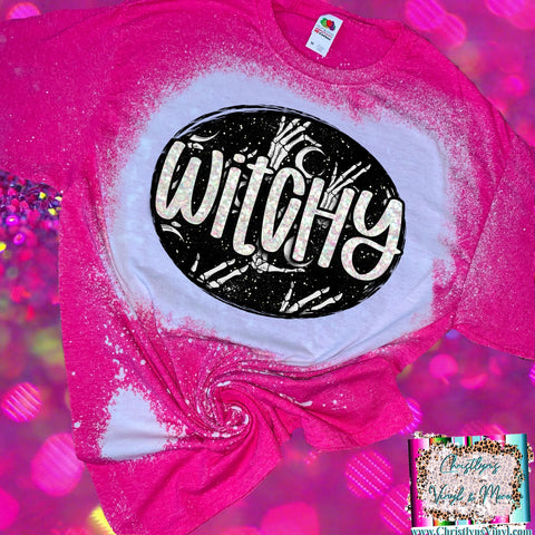 Witchy Holo Halloween Sublimation Transfer or Pink Bleached Tee