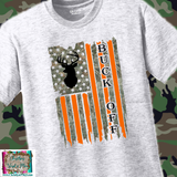 Buck Off Camo Hunting Flag Sublimation Transfer or Ash Grey Tee