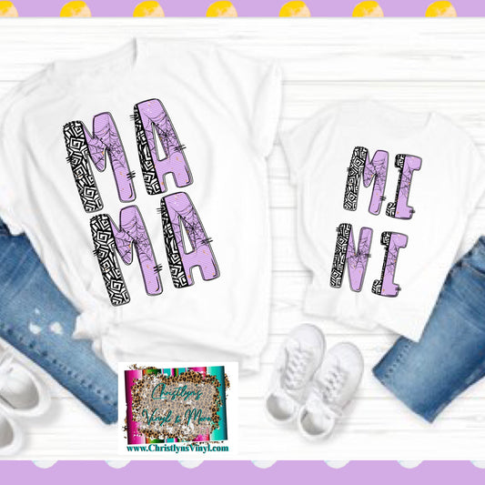 Mama Mini Halloween Purple Matching Tees or Sublimation Transfer