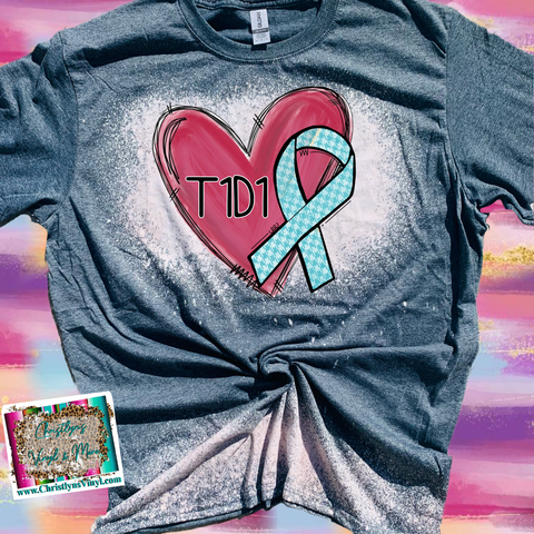 T1D1 Cancer Love Cure Sublimation Transfer or Bleached Grey Tee