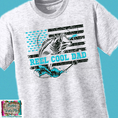Reel Cool Dad Flag Fishing Sublimation Transfer or Ash Grey Tee