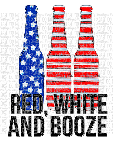 Red White and Booze USA 4th of July Sublimation Transfer