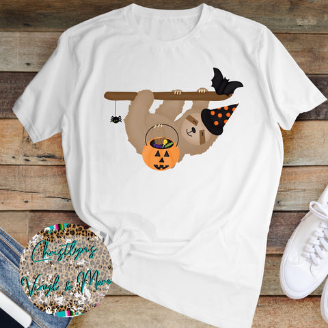 Halloween Sloth Trick or Treat White or Ash Grey Shirt or Sublimation Transfer