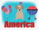 America Dog Ballons 4th of July Sublimation Transfer or Ash Grey Tee