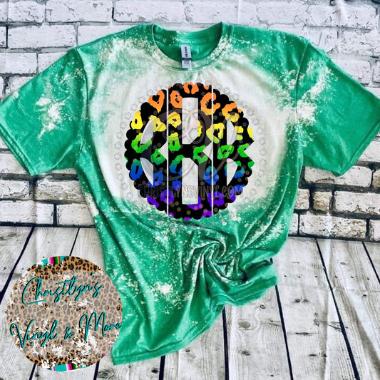 rainbow neon monogram initial custom transfer cheap wholesale name rainbow bleached shirt