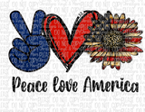 Peace Love America Sunflower USA Sublimation Transfer or Ash Grey Tee