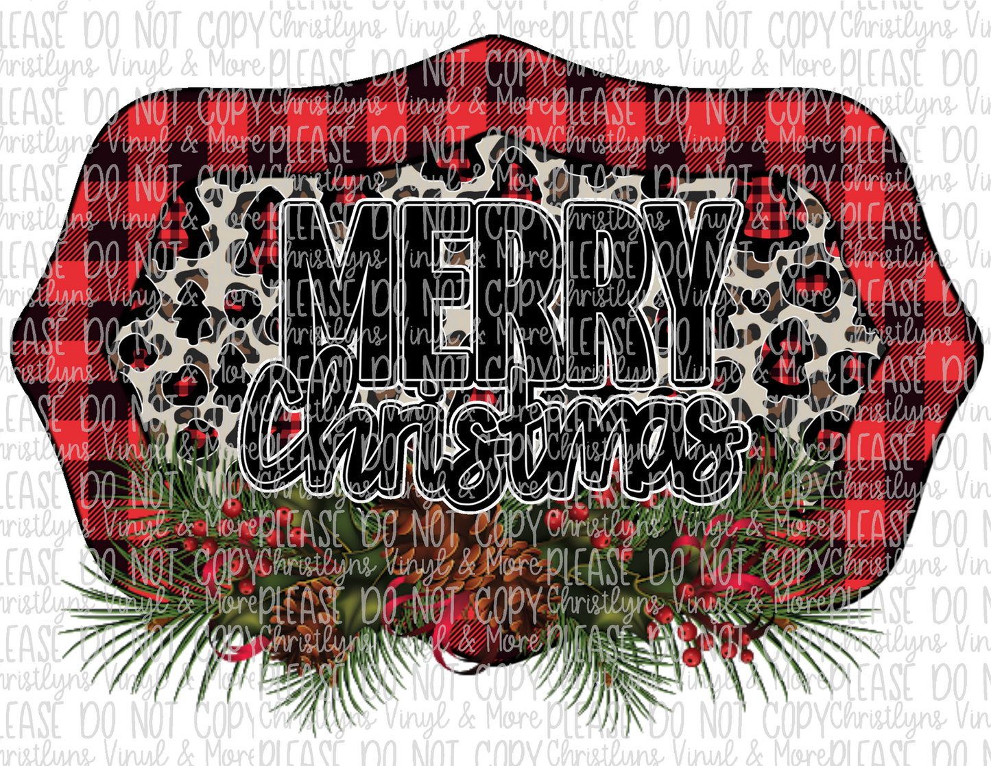 Merry Christmas Plaid Pine Sublimation Transfer or White Tee