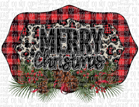 Merry Christmas Plaid Pine Sublimation Transfer or White Tee