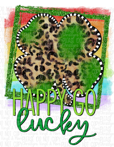 Happy Go Lucky Clover Rainbow Cheetah Bleached Tee or Sublimation Transfer