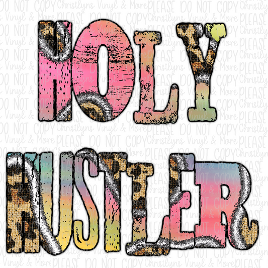 Holy Hustler Ombre Cheetah Sublimation Transfer or Red Bleached Tee