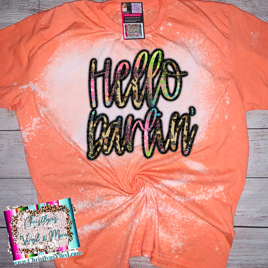 Hello Darlin Ombre Cheetah Orange Bleached Orange Tee or Sublimation Transfer