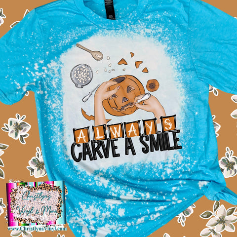 Always Carve A Smile Halloween Blue Bleached Tee