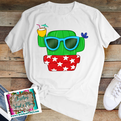 Cute Cactus Summer Sublimation Transfer or White Tee