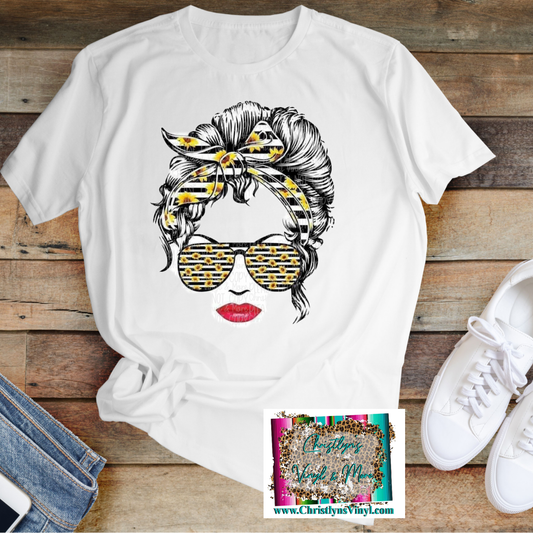 Sunflower Headband Mom Skull Sublimation Transfer or White Tee