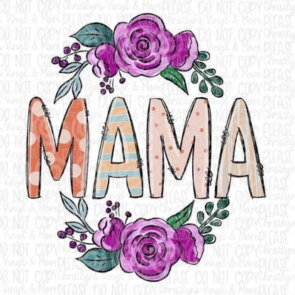 Mama Floral Circle Sublimation Transfer or White Tee