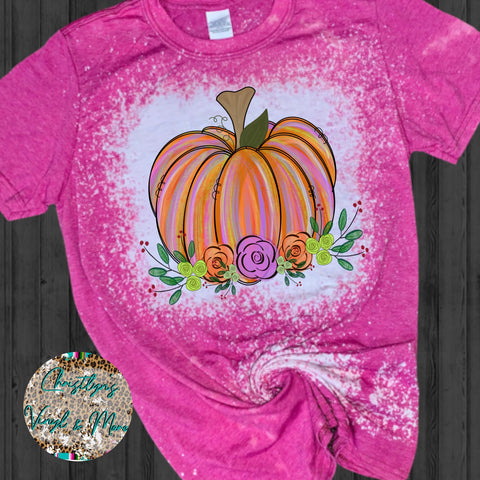 Fall Watercolor Pumpkin Floral Sublimation Transfer or Berry Bleached Tee