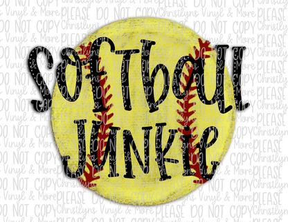 Softball Junkie Mom Bleached Tee or Sublimation Transfer