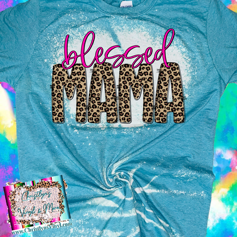 Blessed Mama Leopard Blue Bleached Tee or Sublimation Transfer
