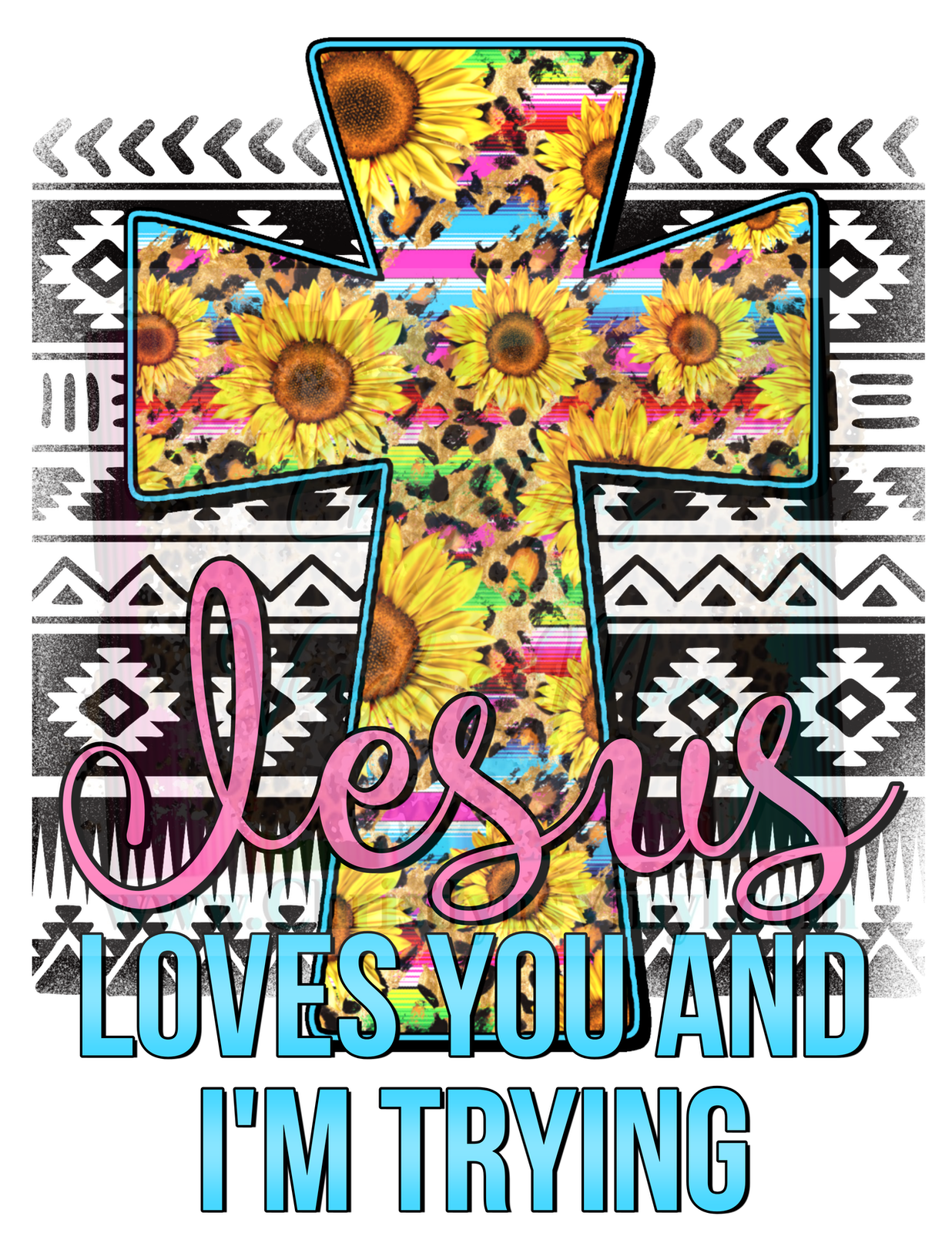 Jesus Cross Sunflower Cheetah Sayings Sublimation Transfers