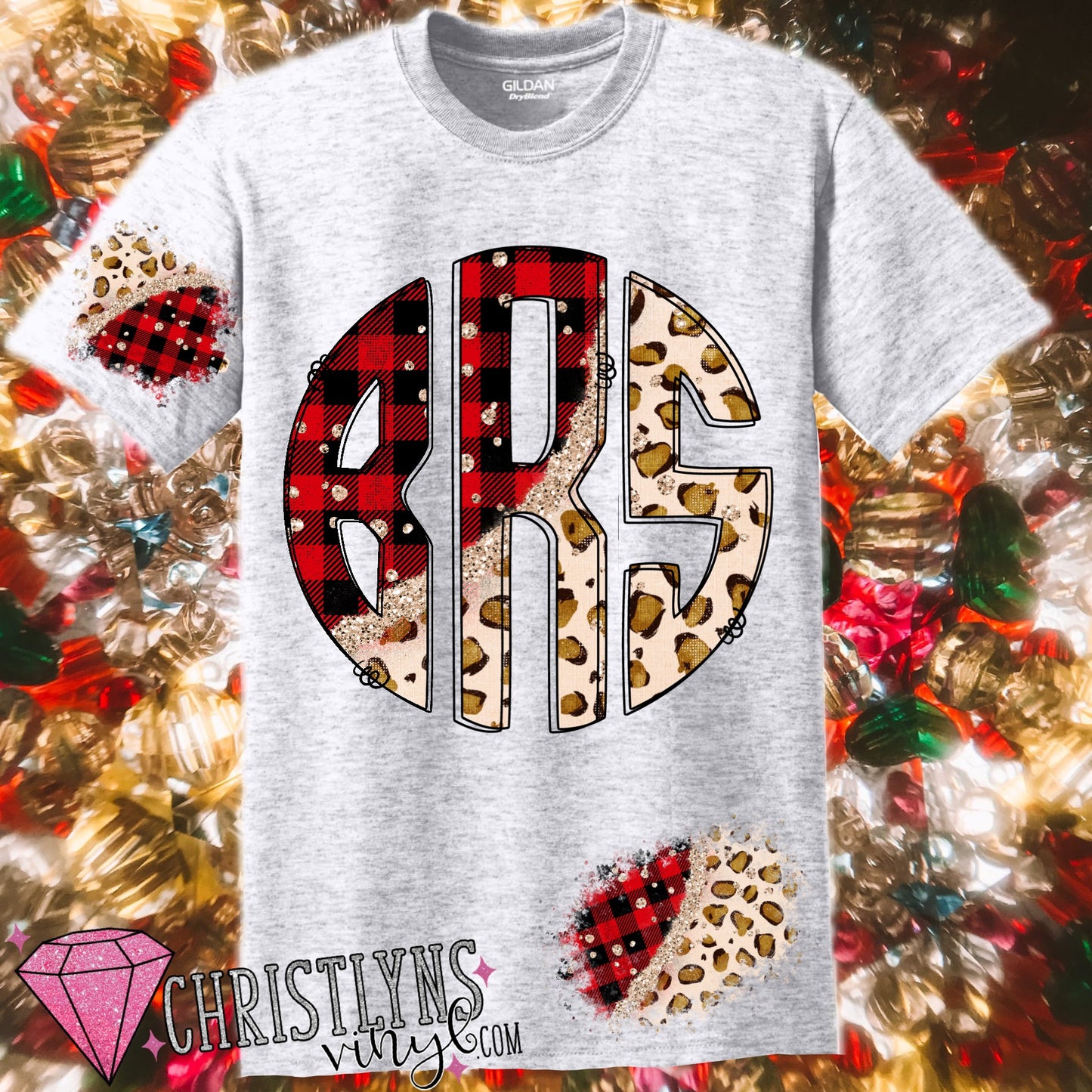 Christmas Plaid Leopard Monogram Sublimation Transfer or Tee