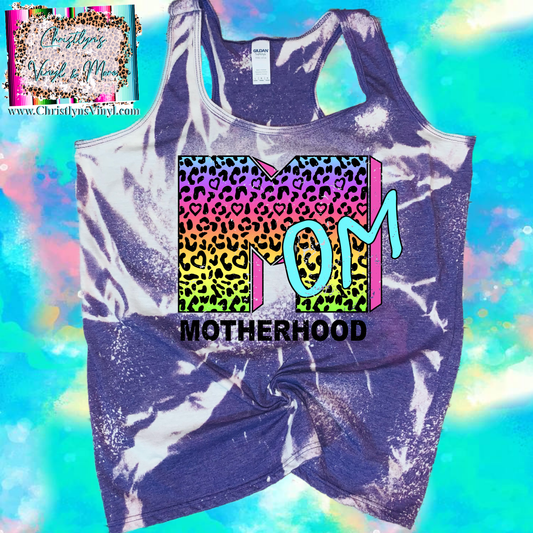 Motherhood Mom Rainbow Cheetah Sublimation Transfer or Bleached Tank