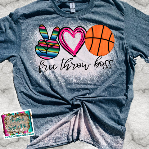 Free Throw Boss Peace Love Basketball Serape Sublimation Transfer or Bleached Tee