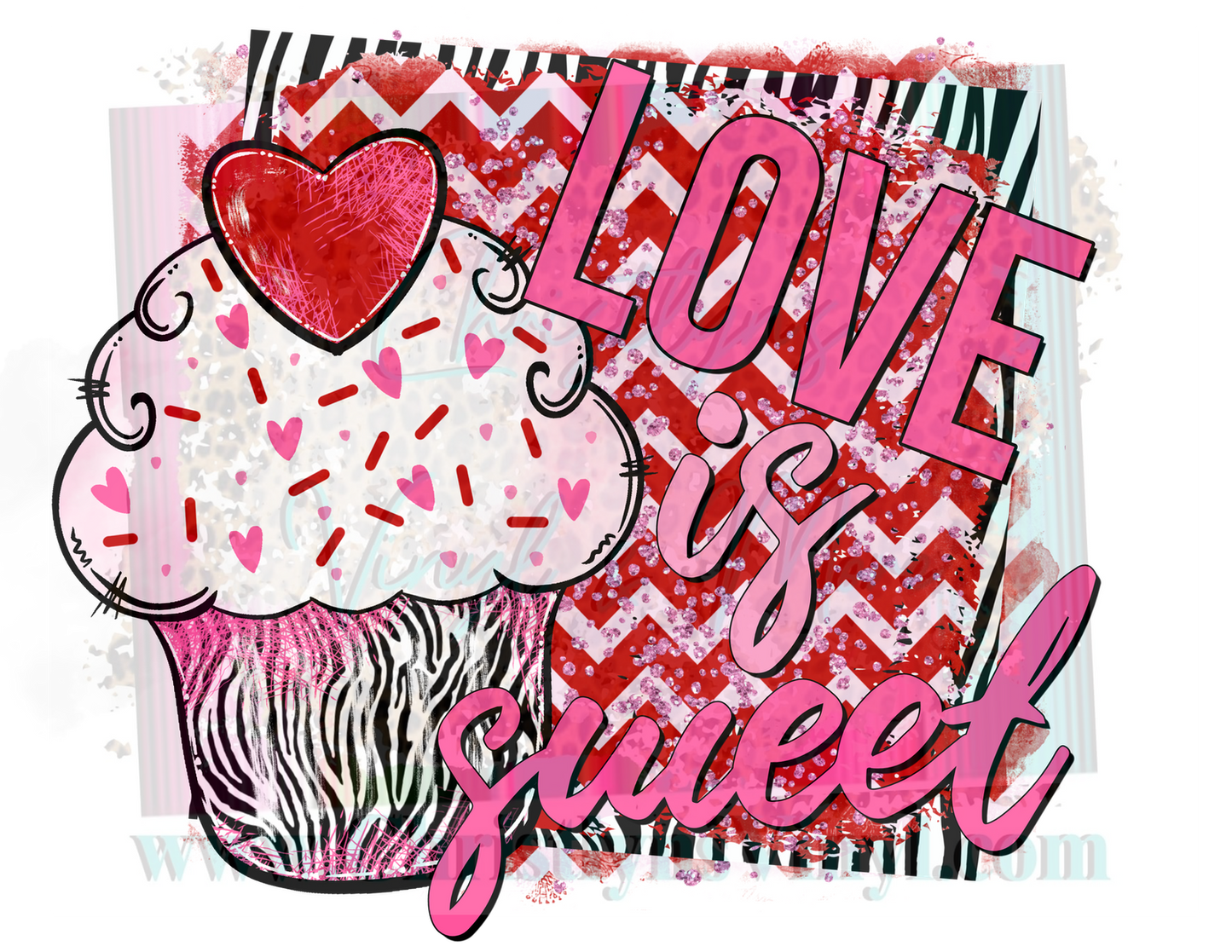 Love is Sweet Cupcake Valentine Sublimation Transfer