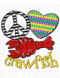 Peace Love Crawfish Mardi Gras Sublimation Transfer or Tee