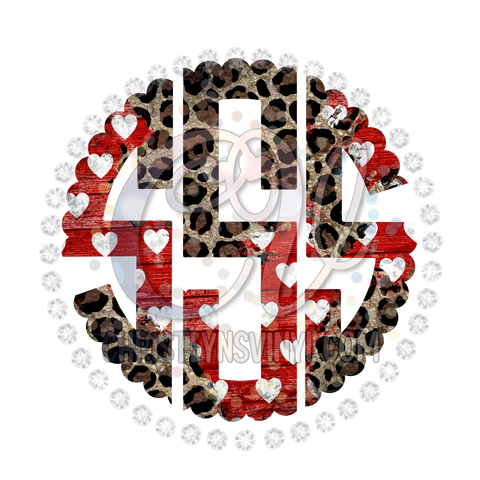 Monogram Custom Cheetah Hearts Valentines Sublimation Transfer or White Tee