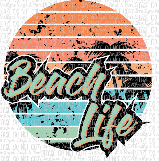 Beach Life Circle Palm Trees Sublimation Transfer