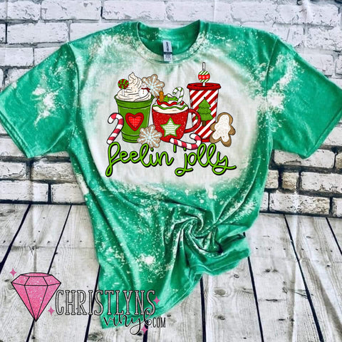 Feeling Jolly Drinks Sublimation Transfer or Green Bleached Tee
