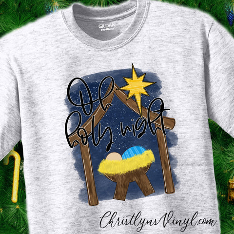 Oh Holy Night Christmas Sublimation Transfer or White Tee