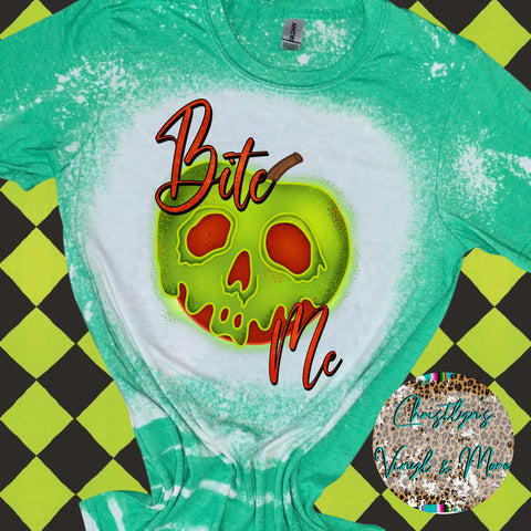 Bite Me Poison Apple Green Bleached Tee or Sublimation Transfers