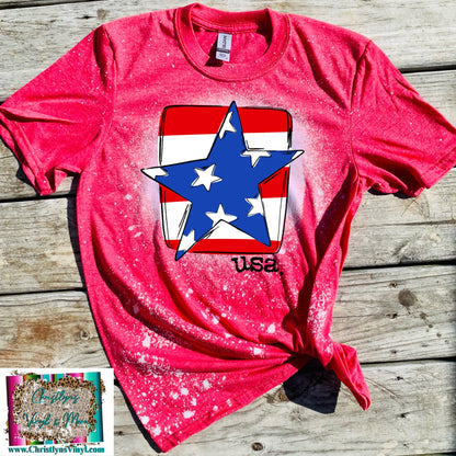 USA Star Red Bleached Tee or Sublimation Transfer