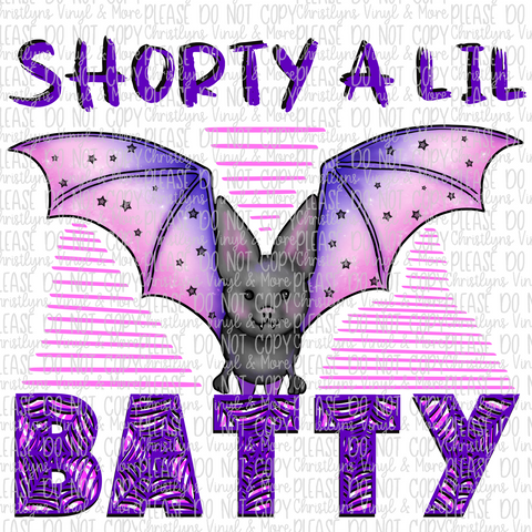 Shorty A Lil Batty Halloween Pink Purple Sublimation Transfer, Shirt, or Digital Download