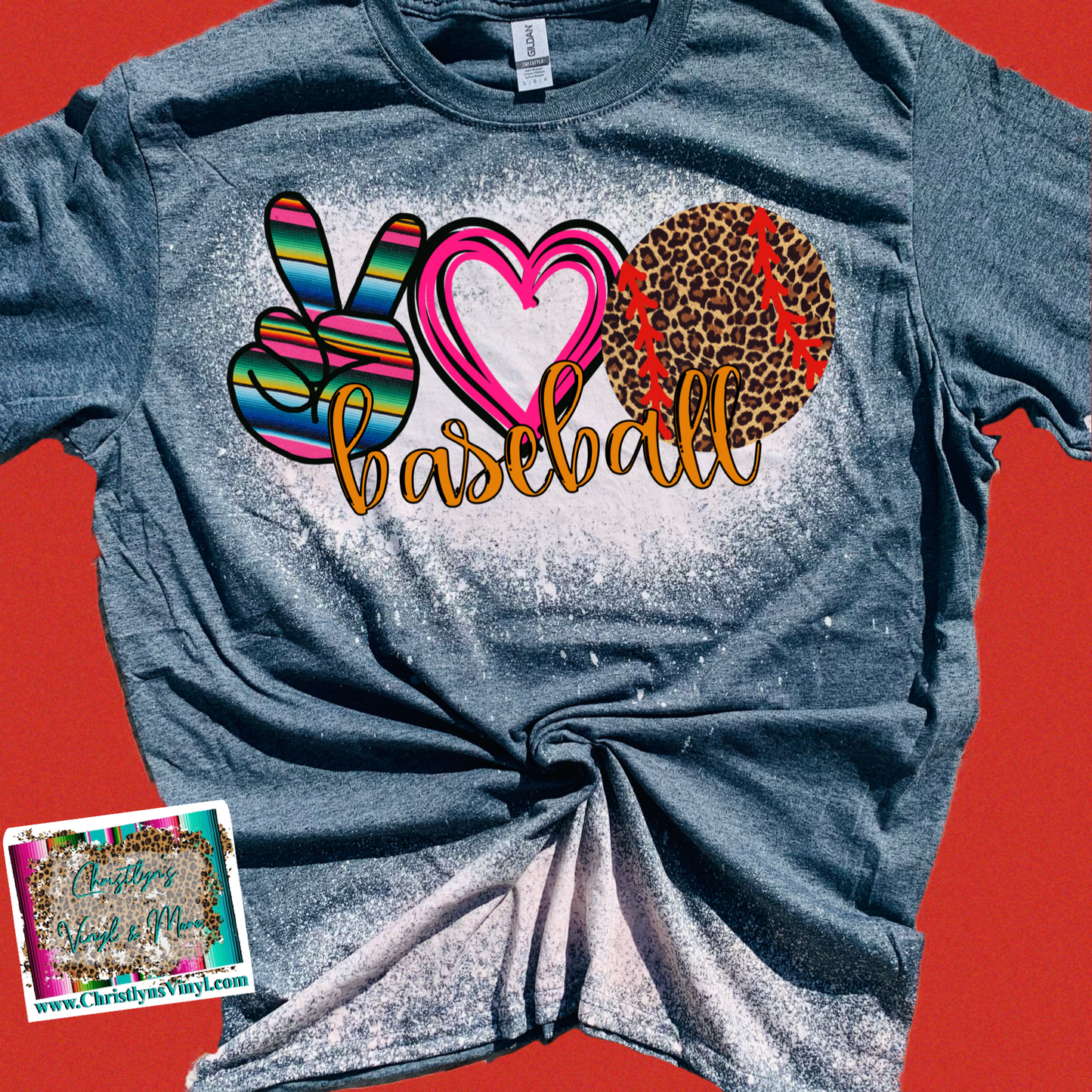 Peace Love Baseball Serape Sublimation Transfer or Bleached Grey Tee