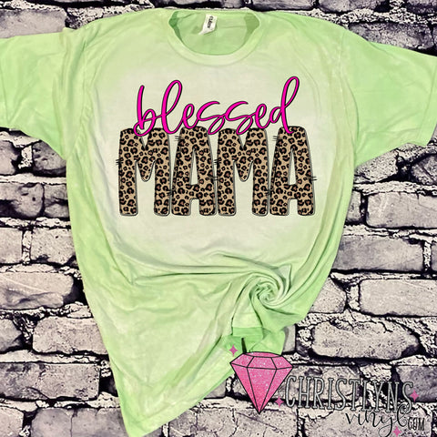 Blessed Mama Leopard Mint Bleached Tee or Sublimation Transfers